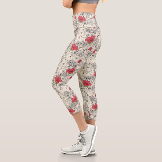 Leggings Capri Motif du jardin de fleurs de pavot (Gauche)