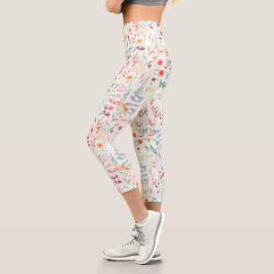 Leggings Capri Motif du jardin de fleurs Pastel
