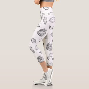 Leggings Capri Motif élégant Black White Seashells