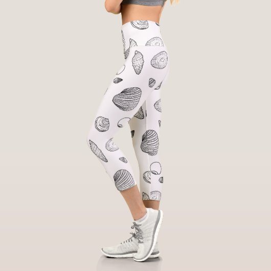 Leggings Capri Motif élégant Black White Seashells (Gauche)