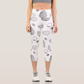 Leggings Capri Motif élégant Black White Seashells (Recto)