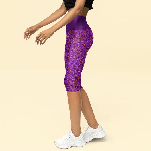 Leggings Capri Motif Empreinte de léopard violet orange femmes