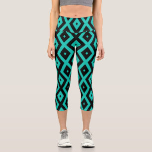 Leggings Capri Motif en diamant noir et turquoise