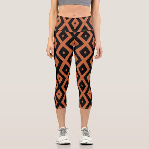 Leggings Capri Motif en diamant orange et noir