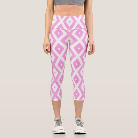 Leggings Capri Motif en diamant rose et blanc (Recto)