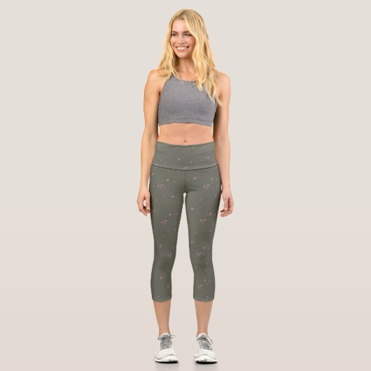 Leggings Capri Motif en fleur vert ardoise (Recto)