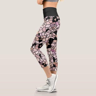 Leggings Capri Motif en mosaïque noire Retro Pastel