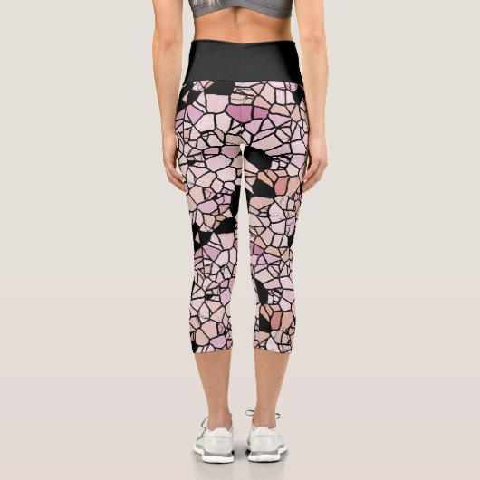 Leggings Capri Motif en mosaïque noire Retro Pastel (Verso)