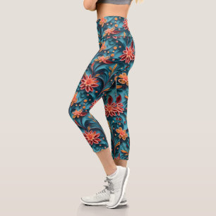 Leggings Capri Motif en papier floral sans joint Capris haut tail
