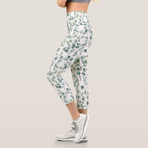 Leggings Capri Motif Eucalyptus aquarelle