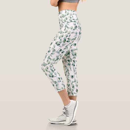 Leggings Capri Motif Eucalyptus aquarelle (Gauche)