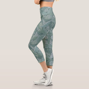 Leggings Capri Motif feuille d'acanthe bleu sarcelle de William M