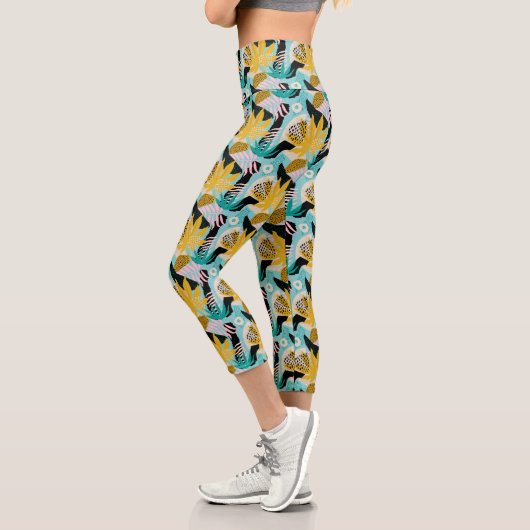 Leggings Capri Motif Feuille de la forêt tropicale tropicale (Gauche)