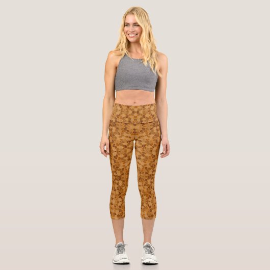 Leggings Capri Motif feuille marron (Recto)