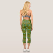 Leggings Capri Motif Feuille sur Fond Vert Olive (Verso)