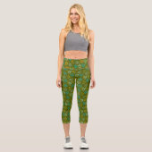 Leggings Capri Motif Feuille sur Fond Vert Olive (Recto)