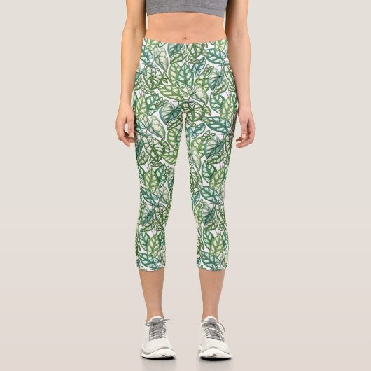 Leggings Capri Motif Feuille vert tropical (Recto)