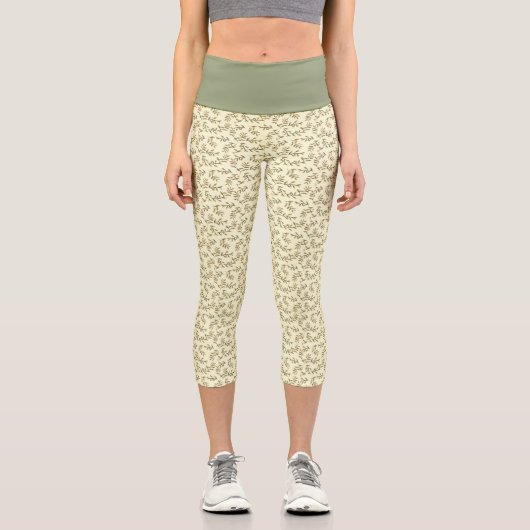 Leggings Capri Motif Feuille Verte Sur Arrière - plan Jaune Paste (Recto)