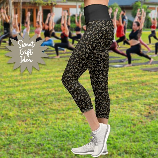 Leggings Capri Motif Feuille verte sur entraînement Arrière - pla