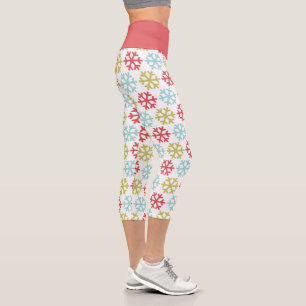 Leggings Capri Motif flocons de neige bleu aqua vert citron rouge