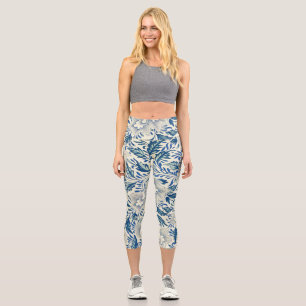 Leggings Capri Motif Floral bleu Antique Design asiatique