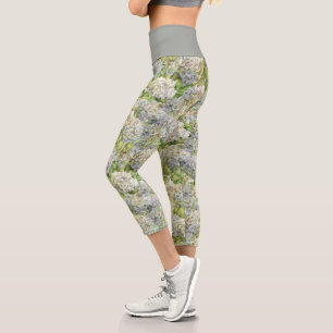 Leggings Capri Motif floral chic Lavender Grey Hydrangea