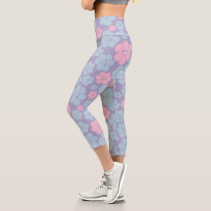 Leggings Capri Motif floral en bleu, lilas et rose