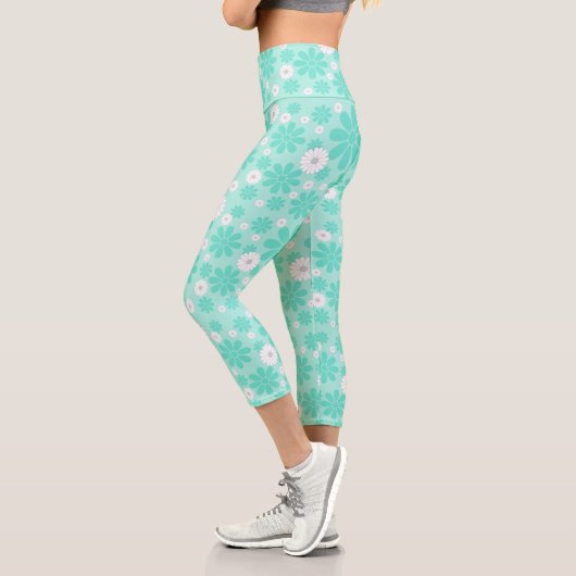 Leggings Capri Motif Floral Pastel MINT (Gauche)