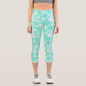 Leggings Capri Motif Floral Pastel MINT (Recto)
