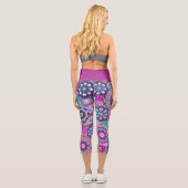 Leggings Capri Motif floral rétro funky avec nom - bleu violet (Verso)
