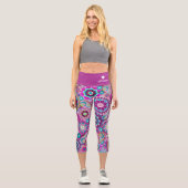 Leggings Capri Motif floral rétro funky avec nom - bleu violet (Recto)