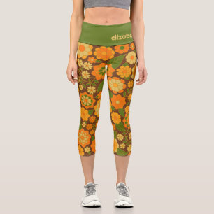 Leggings Capri Motif Floral Retro tendance Bloc de nom personnali