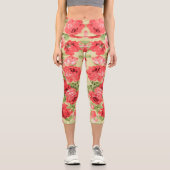 Leggings Capri motif floral rose et feuille (Recto)