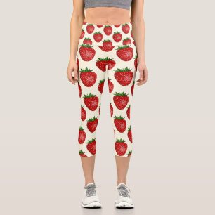 Leggings Capri Motif fraises, fraises rouges, fruits, feuilles
