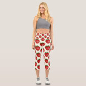 Leggings Capri Motif fraises, fraises rouges, fruits, feuilles (Recto)