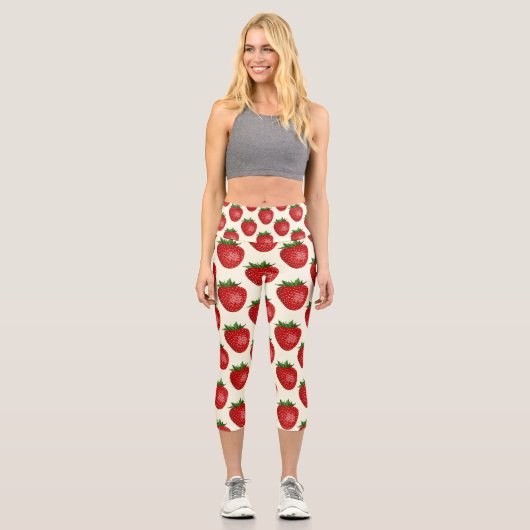 Leggings Capri Motif fraises, fraises rouges, fruits, feuilles (Recto)