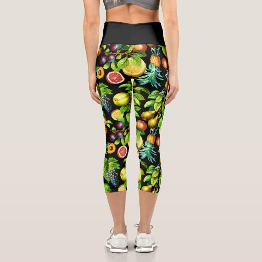 Leggings Capri Motif Fruits sur Arrière - plan noir (Verso)