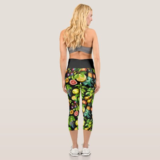 Leggings Capri Motif Fruits sur Arrière - plan noir (Verso)