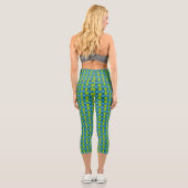 Leggings Capri Motif géométrique Abstrait rétro en bleu et vert (Verso)