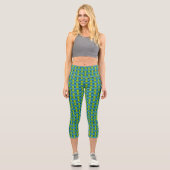 Leggings Capri Motif géométrique Abstrait rétro en bleu et vert (Recto)