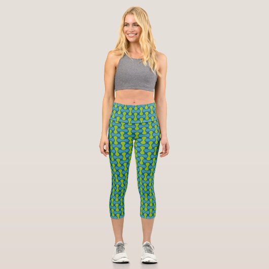 Leggings Capri Motif géométrique Abstrait rétro en bleu et vert (Recto)