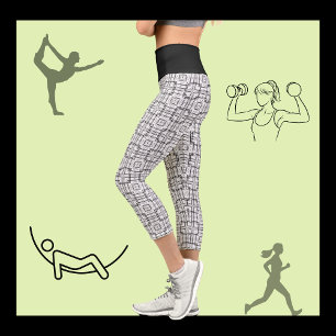Leggings Capri Motif géométrique de carrés noir et blanc