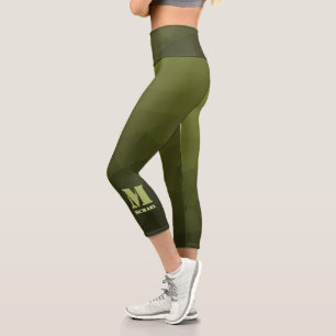 Leggings Capri Motif géométrique en maille vert olive de l'armée