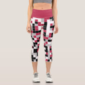 Leggings Capri Motif géométrique Magenta noir mignon (Recto)
