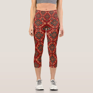 Leggings Capri Motif géométrique rouge / Impression indienne