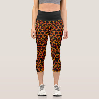 Leggings Capri Motif géométrique trippé noir et orange Cool foncé