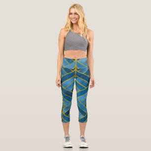 Leggings Capri Motif Gold Blue Grunge