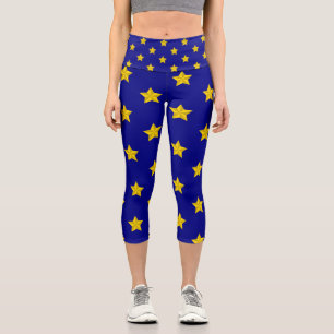 Leggings Capri Motif Gold Stars, Bleu Marine, Exclusive