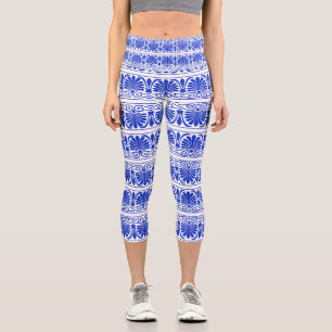 Leggings Capri Motif grec méditerranéen bleu