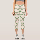 Leggings Capri Motif Grille Fleurs Feuilles simples (Recto)